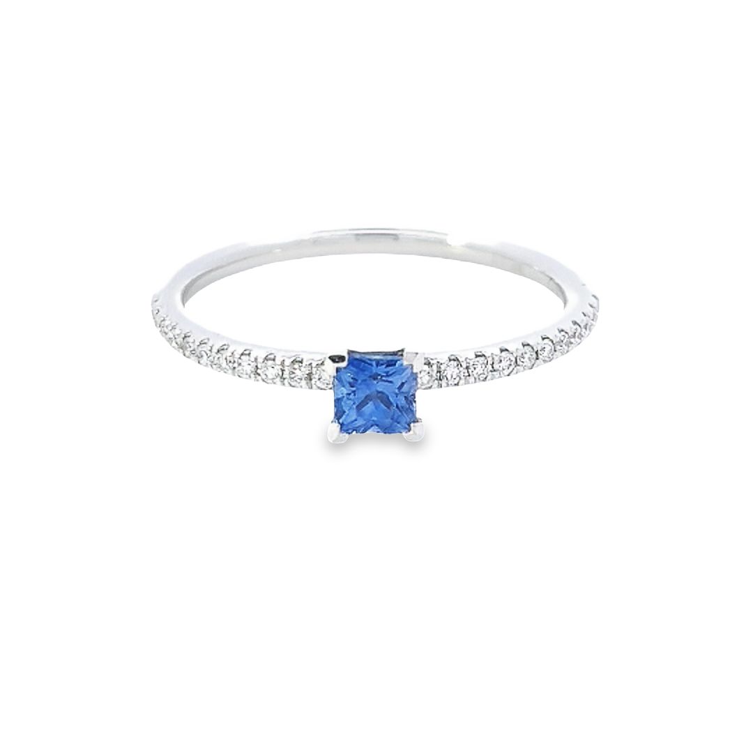 Sapphire & Diamond Shoulders Ring Set in 18ct White Gold - Montpellier Jewellers