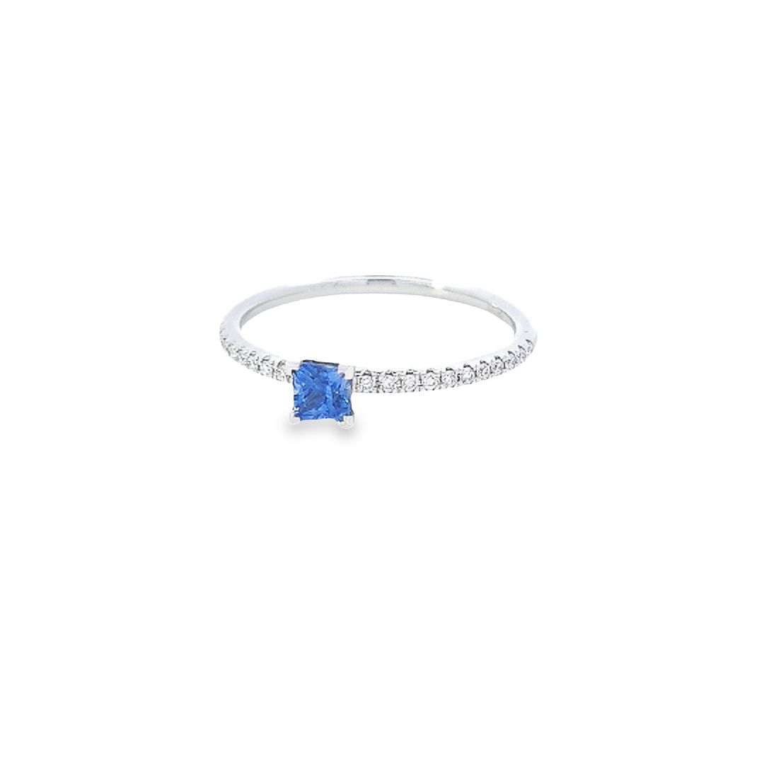 Sapphire & Diamond Shoulders Ring Set in 18ct White Gold - Montpellier Jewellers