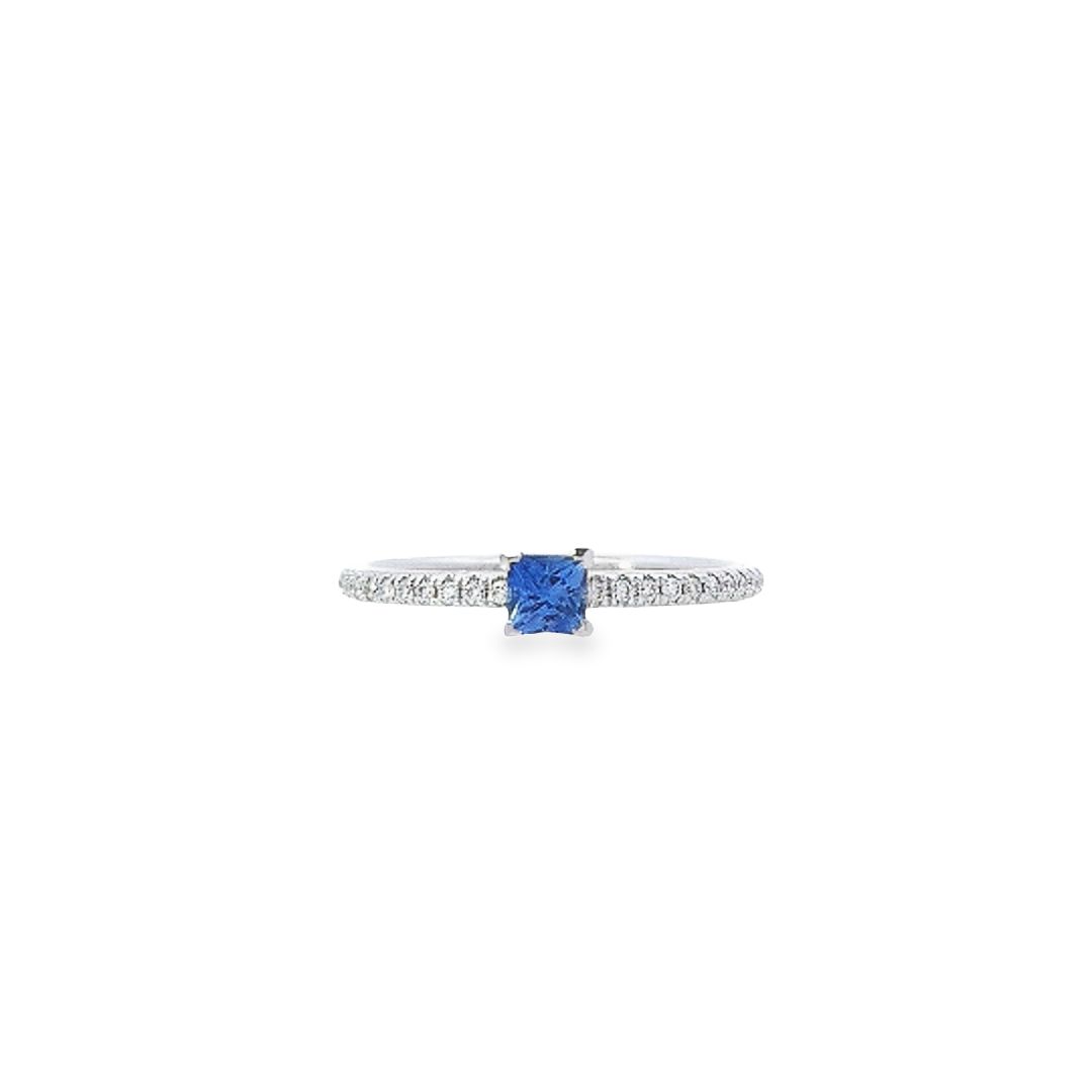 Sapphire & Diamond Shoulders Ring Set in 18ct White Gold - Montpellier Jewellers