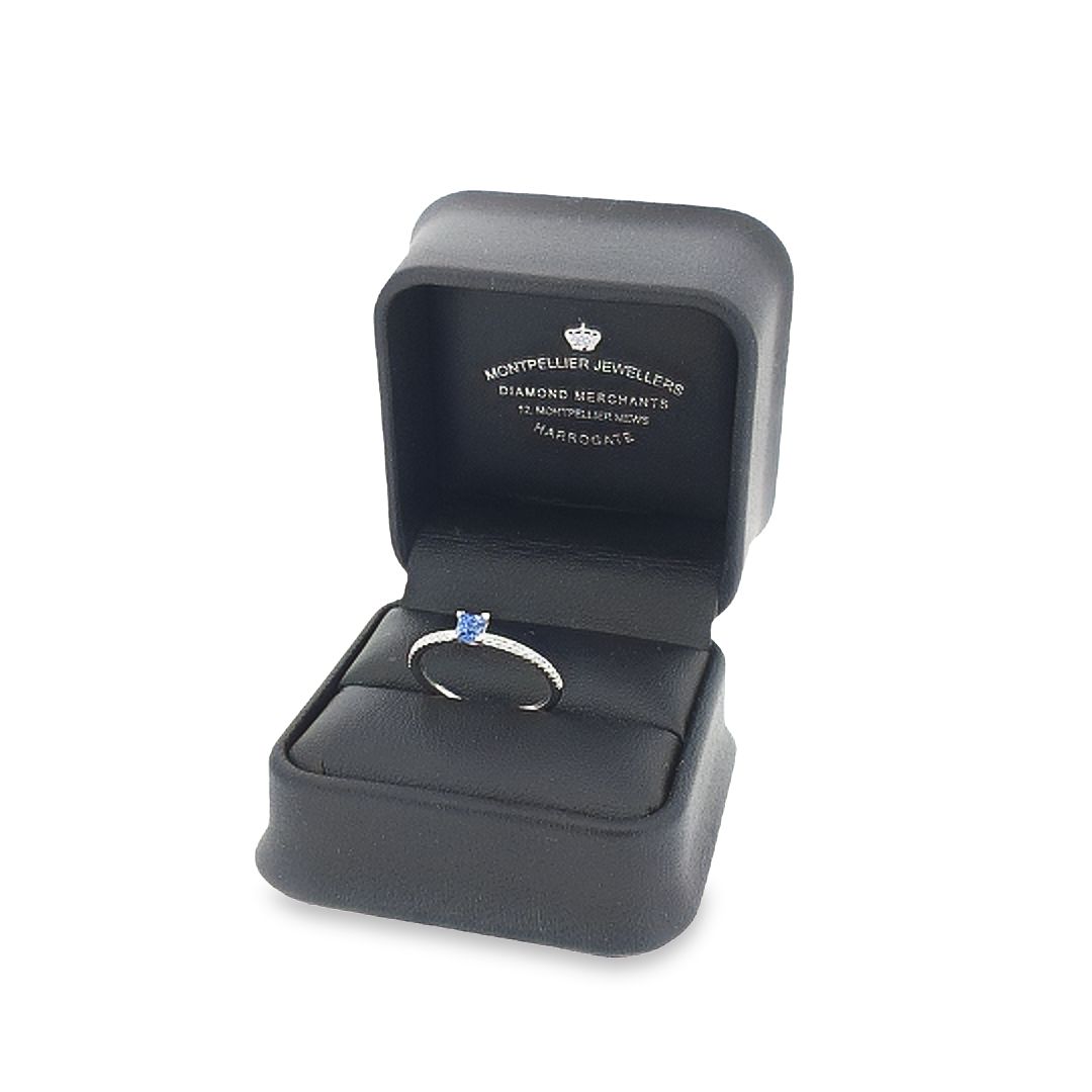 Sapphire & Diamond Shoulders Ring Set in 18ct White Gold - Montpellier Jewellers
