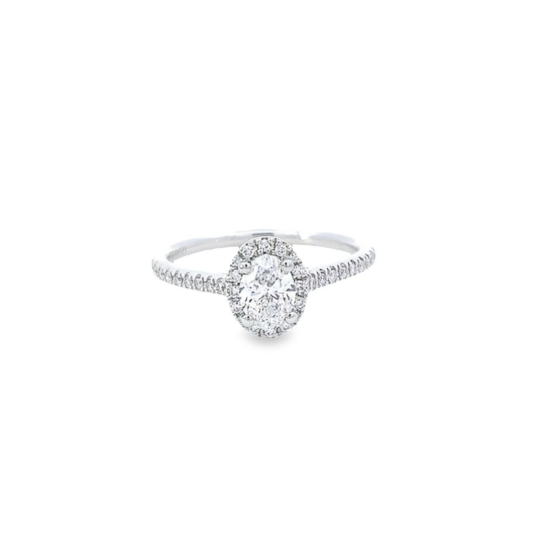 GIA 0.50ct D/SI1 Oval Cut Diamond Halo Ring set in Platinum