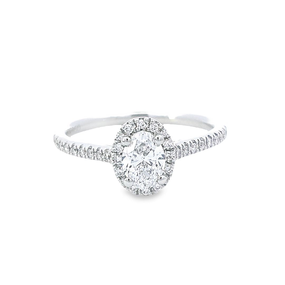 GIA 0.50ct D/SI1 Oval Cut Diamond Halo Ring set in Platinum