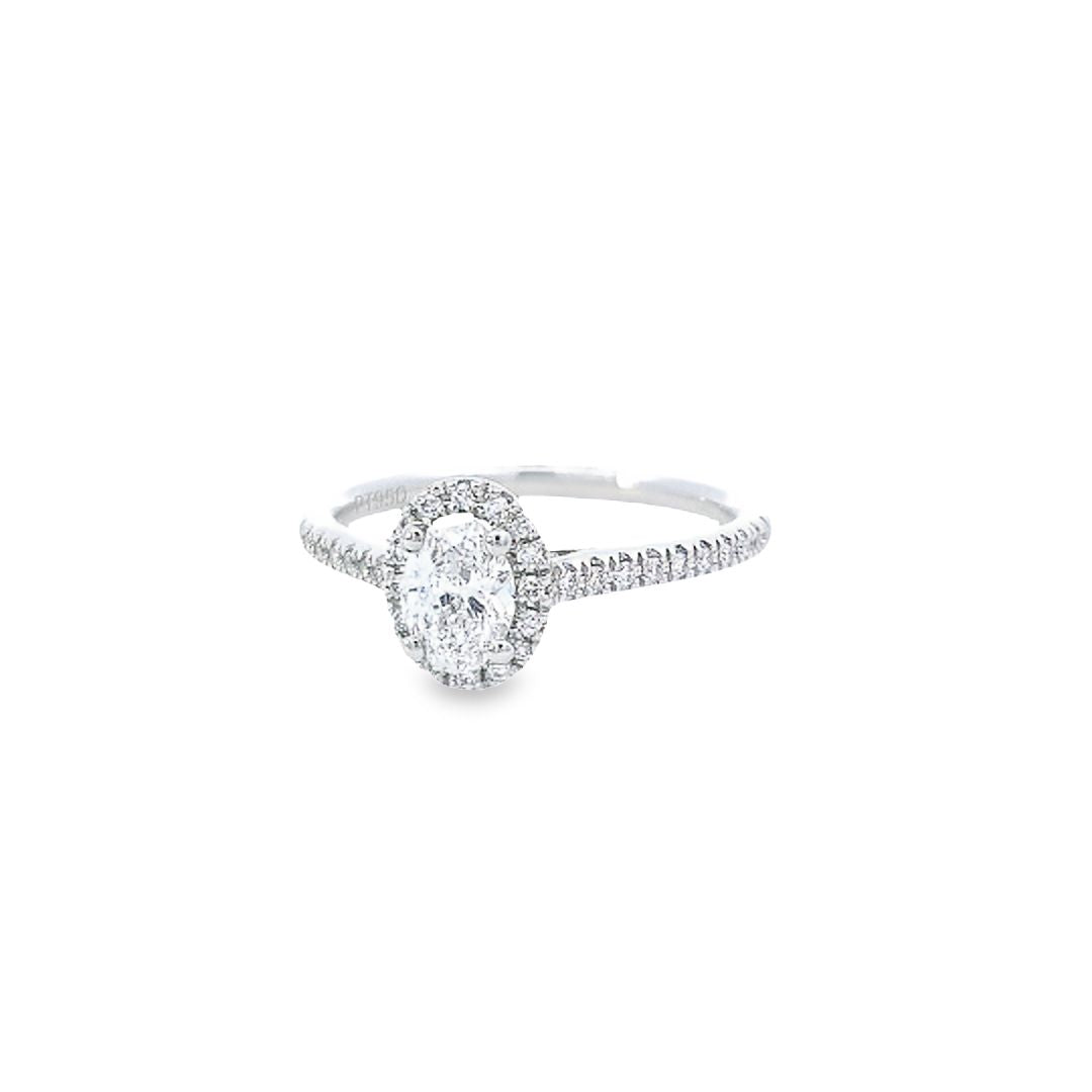 GIA 0.50ct D/SI1 Oval Cut Diamond Halo Ring set in Platinum