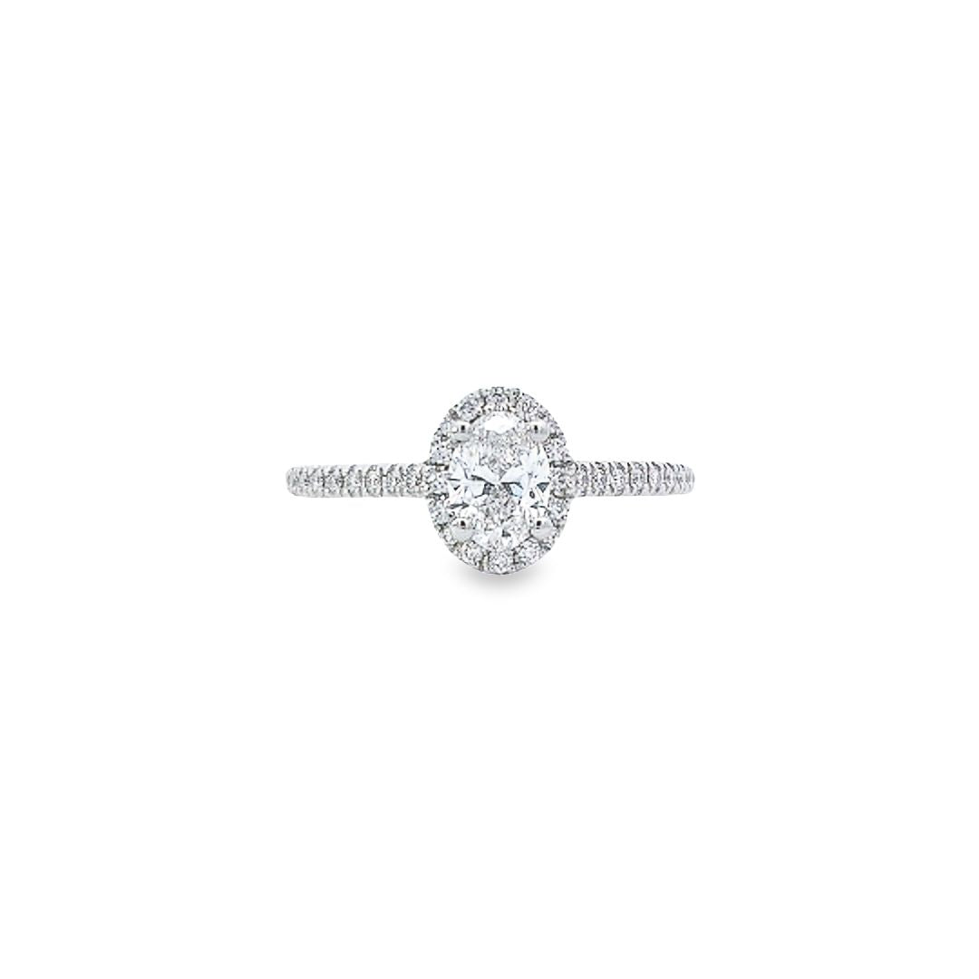 GIA 0.50ct D/SI1 Oval Cut Diamond Halo Ring set in Platinum