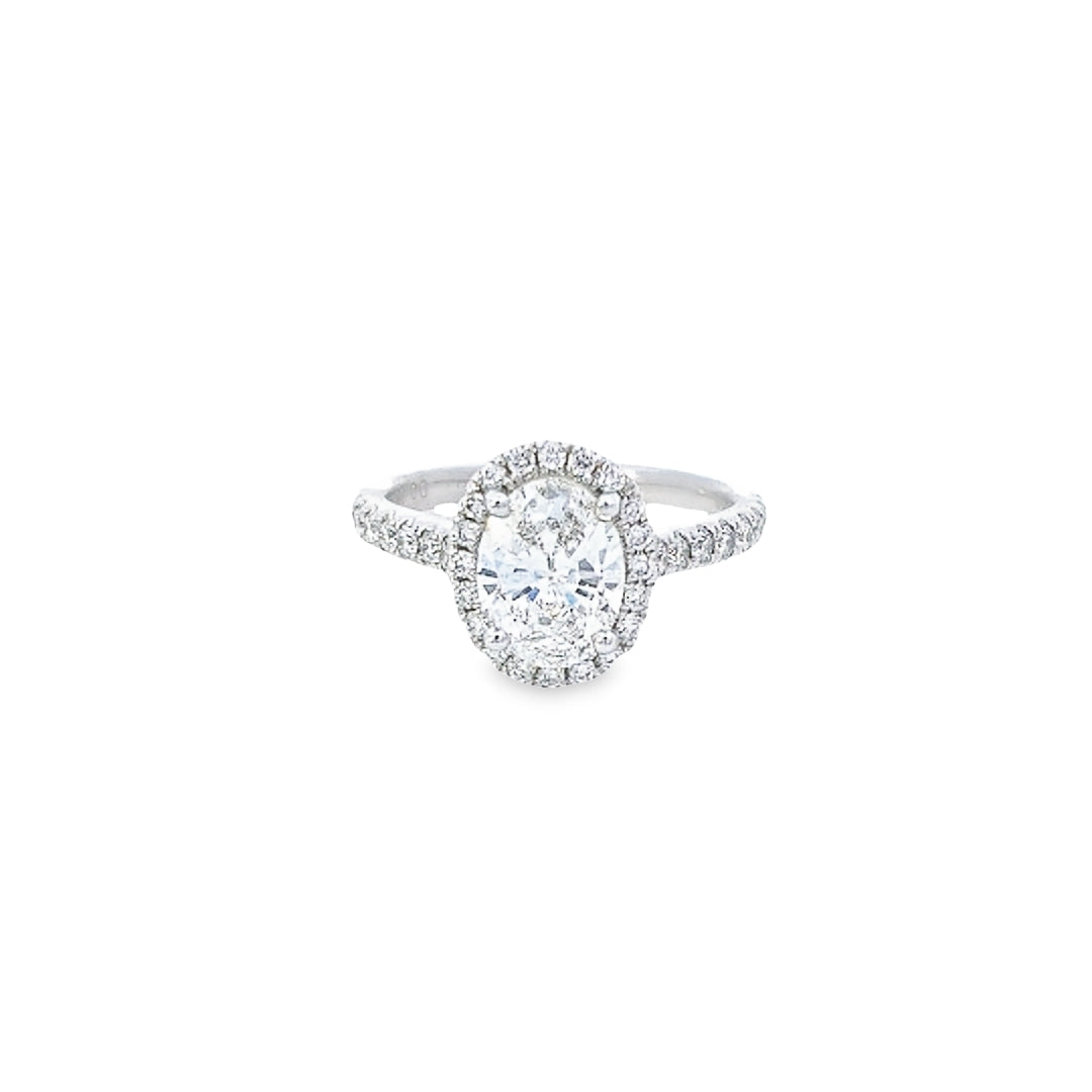 GIA 1.03ct F/VS1 Oval Cut Diamond Halo Ring set in Platinum