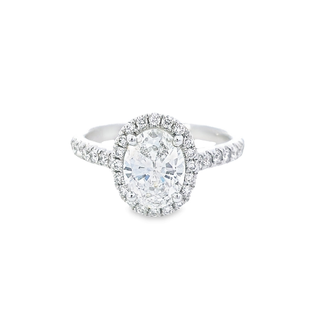 GIA 1.03ct F/VS1 Oval Cut Diamond Halo Ring set in Platinum