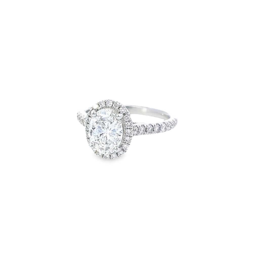 GIA 1.03ct F/VS1 Oval Cut Diamond Halo Ring set in Platinum