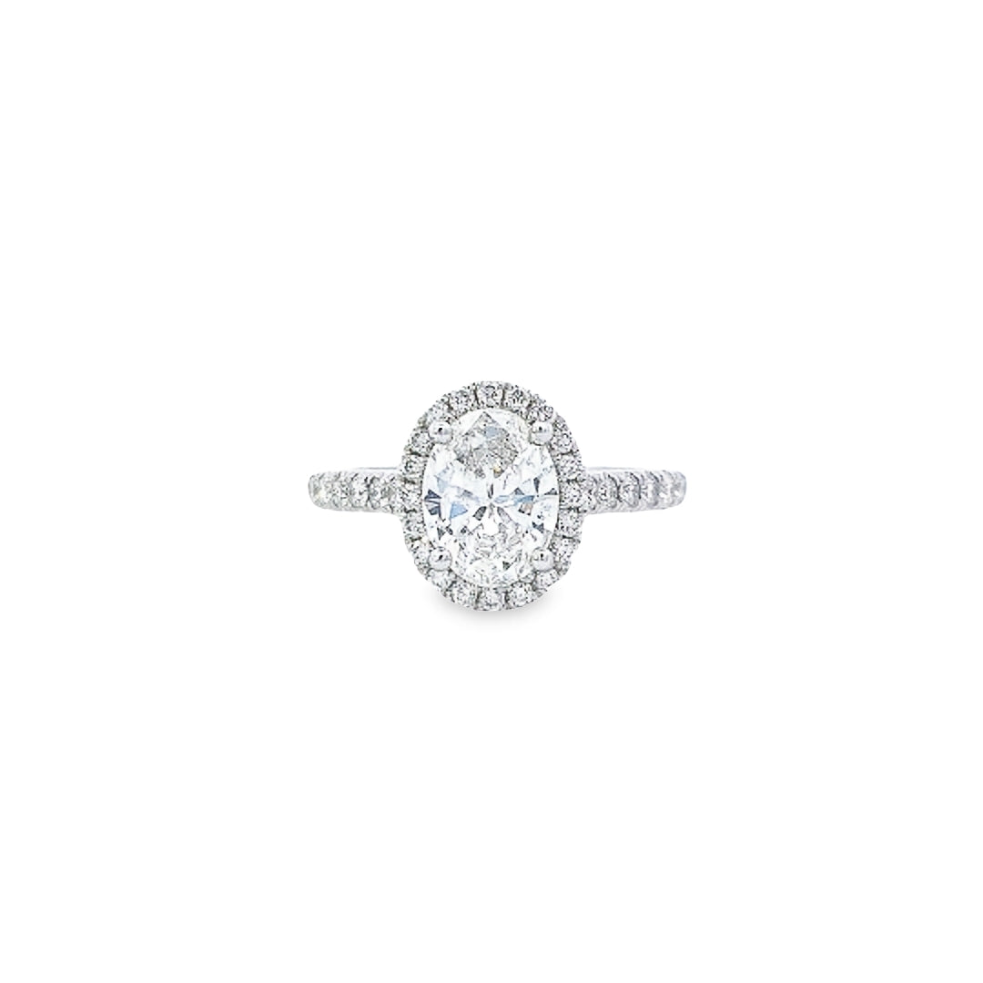 GIA 1.03ct F/VS1 Oval Cut Diamond Halo Ring set in Platinum