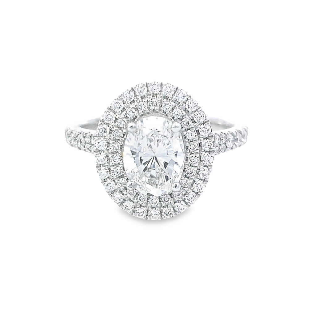 GIA 1.03ct G/VS1 Oval Cut Diamond Halo Ring set in Platinum