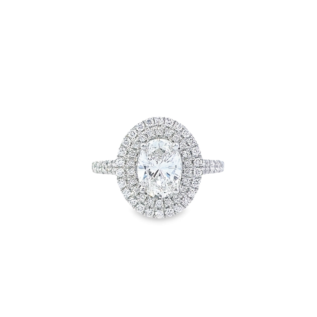 GIA 1.03ct G/VS1 Oval Cut Diamond Halo Ring set in Platinum