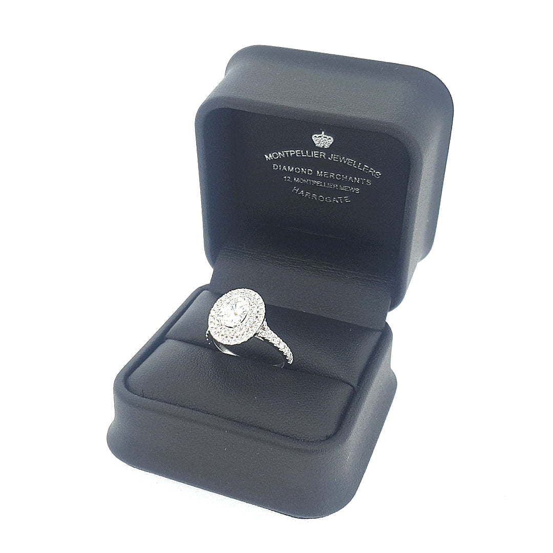 GIA 1.03ct G/VS1 Oval Cut Diamond Halo Ring set in Platinum