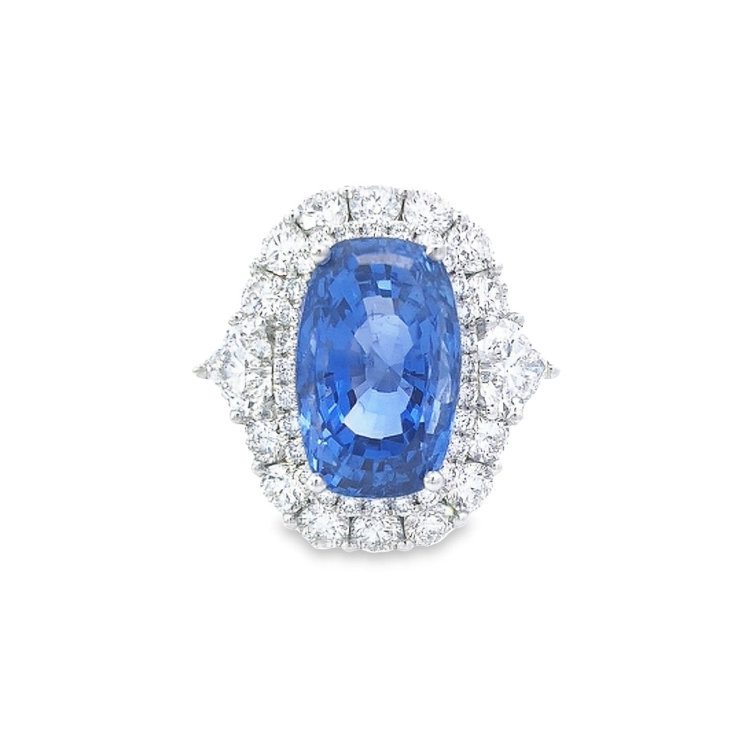 Gubelin Certified 13.81ct Sapphire & Diamond Ring