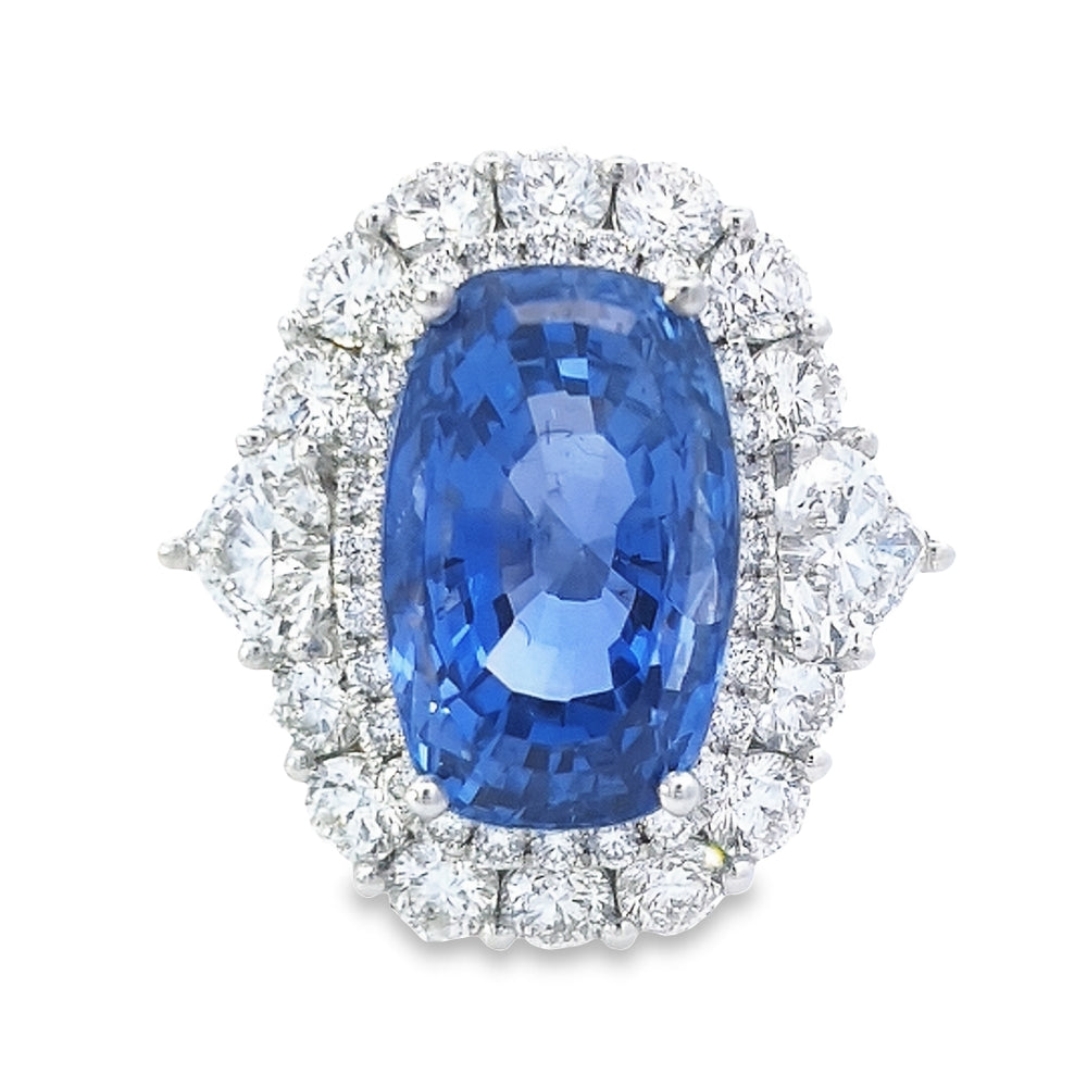 Gubelin Certified 13.81ct Sapphire & Diamond Ring