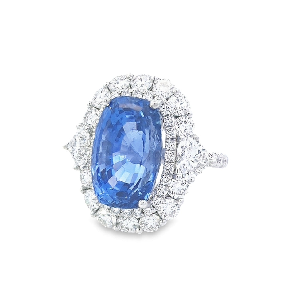 Gubelin Certified 13.81ct Sapphire & Diamond Ring