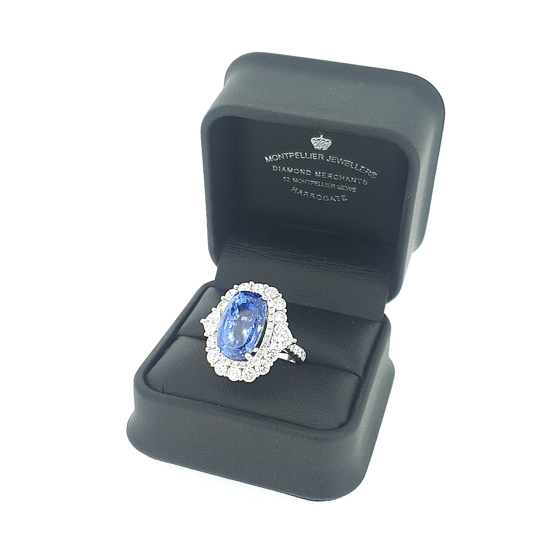 Gubelin Certified 13.81ct Sapphire & Diamond Ring