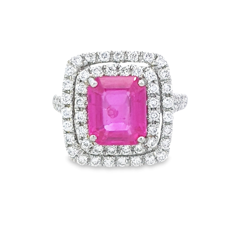 Gubelin Certified 3.08ct Pink Sapphire (No Heat) & Diamond Ring