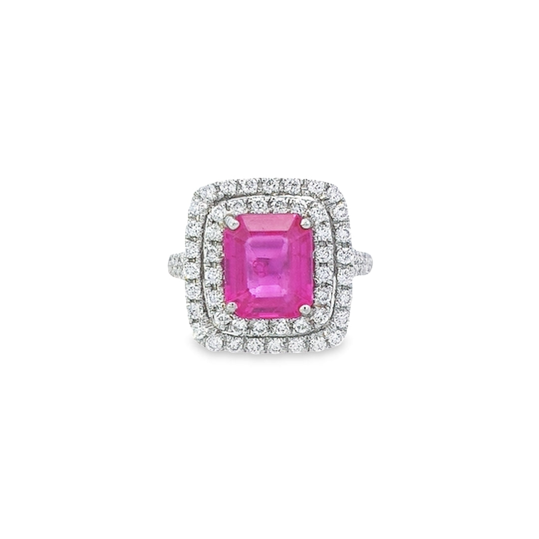 Gubelin Certified 3.08ct Pink Sapphire (No Heat) & Diamond Ring