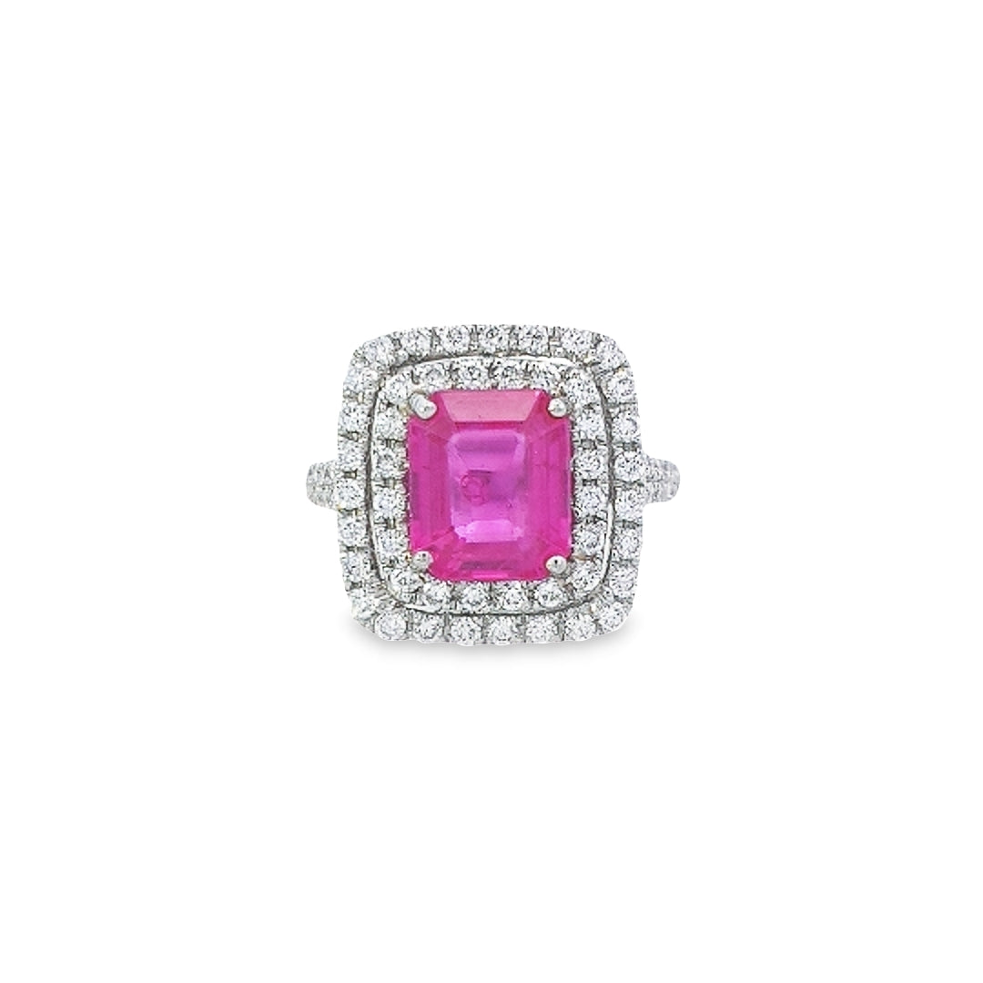 Gubelin Certified 3.08ct Pink Sapphire (No Heat) & Diamond Ring