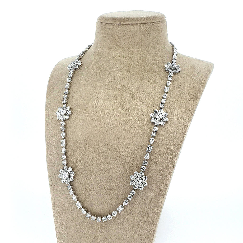 18ct White Gold Diamond Flower Necklace - Montpellier Jewellers