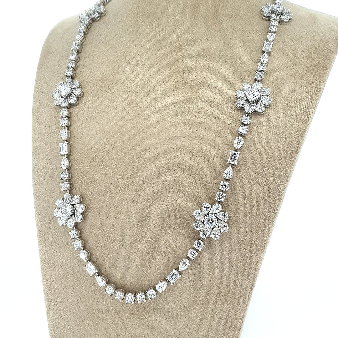 18ct White Gold Diamond Flower Necklace - Montpellier Jewellers