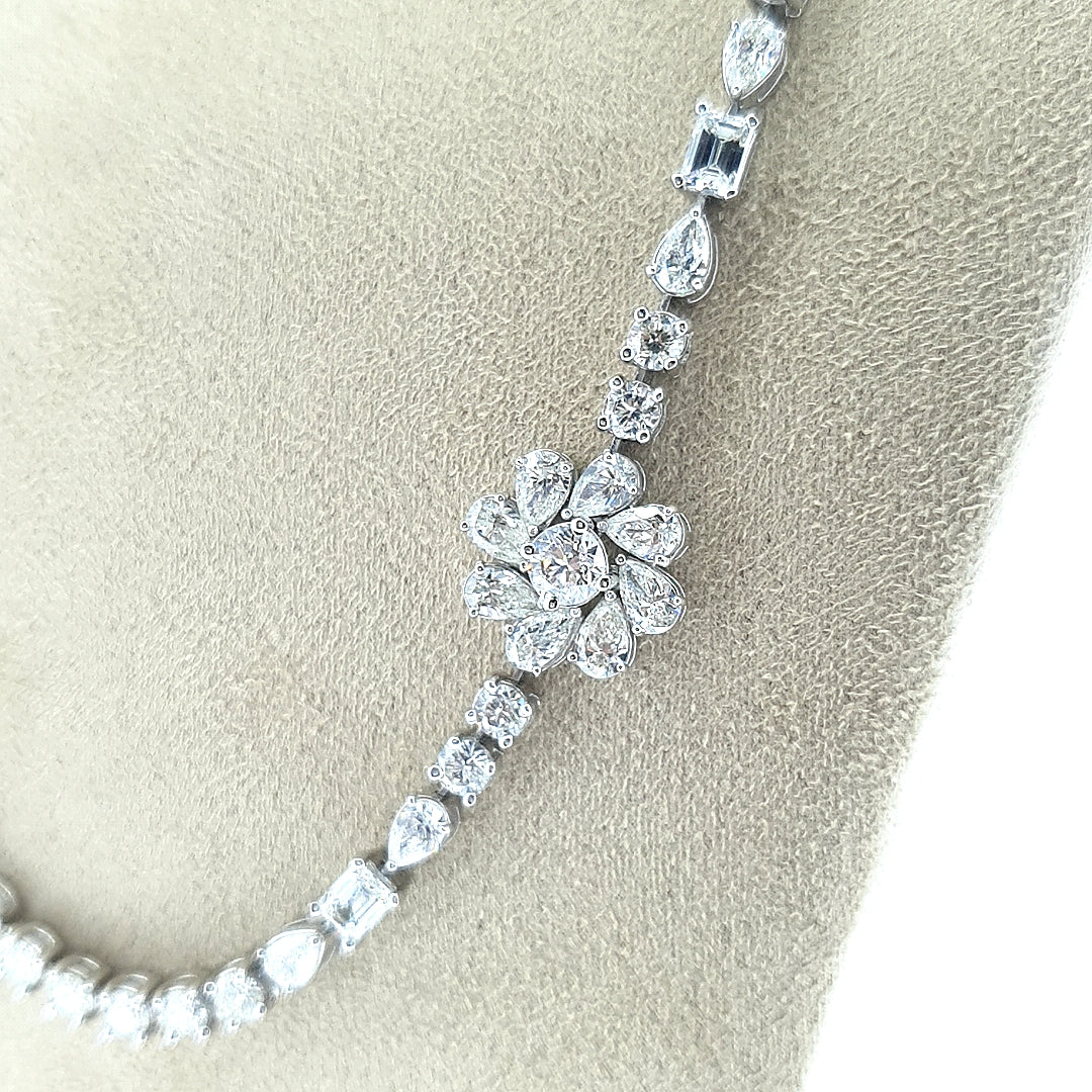 18ct White Gold Diamond Flower Necklace - Montpellier Jewellers