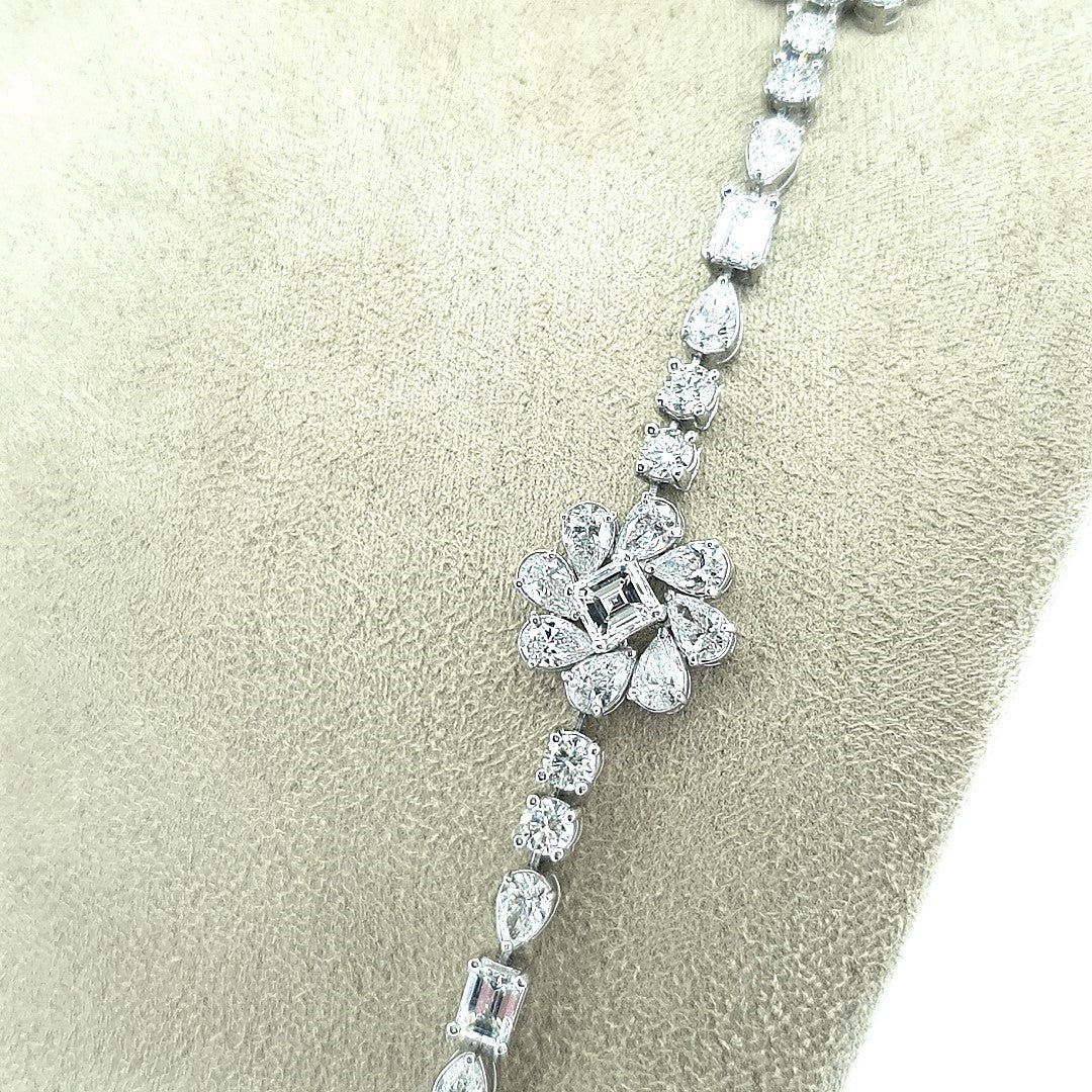 18ct White Gold Diamond Flower Necklace - Montpellier Jewellers