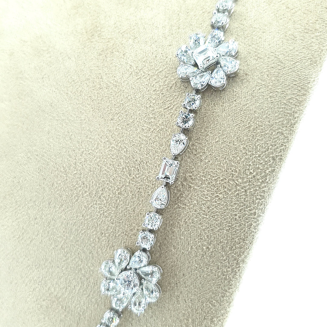 18ct White Gold Diamond Flower Necklace - Montpellier Jewellers