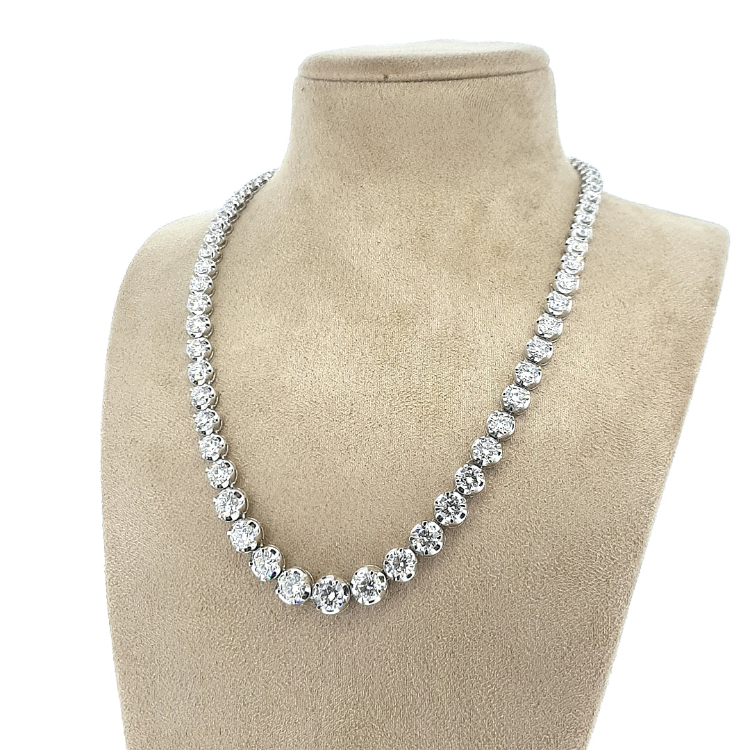 18ct White Gold Graduated Diamond Riviere Necklace - Montpellier Jewellers