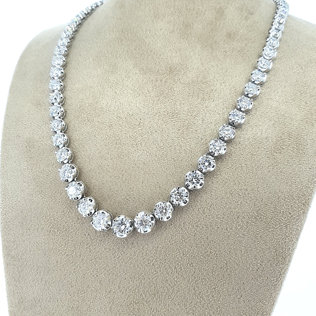 18ct White Gold Graduated Diamond Riviere Necklace - Montpellier Jewellers