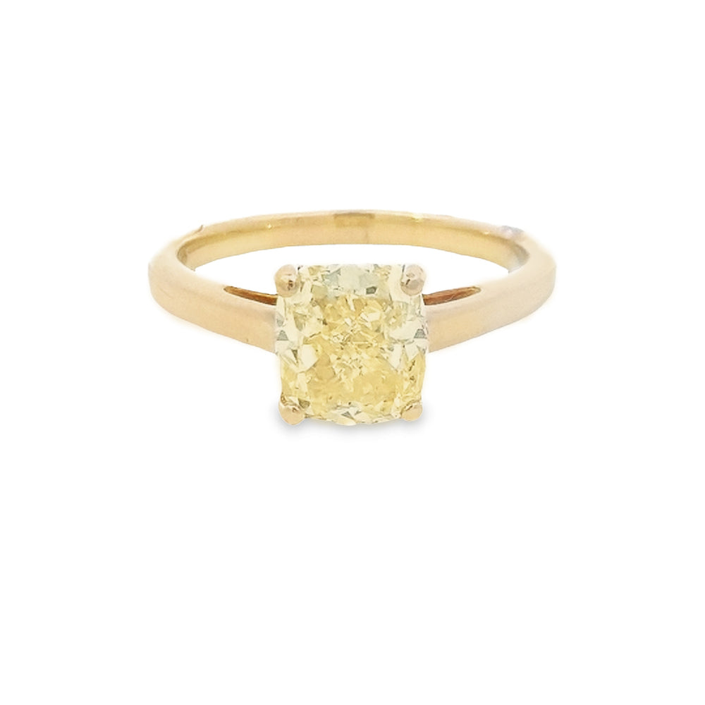 GIA 2.03ct Fancy Yellow Cushion Cut Diamond Ring