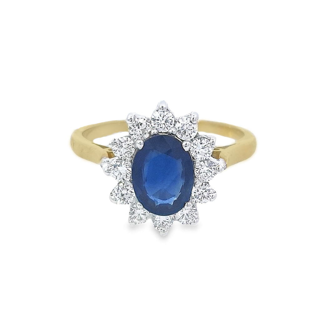 Oval Cut Sapphire & Diamond Cluster Ring Set in 18ct Gold