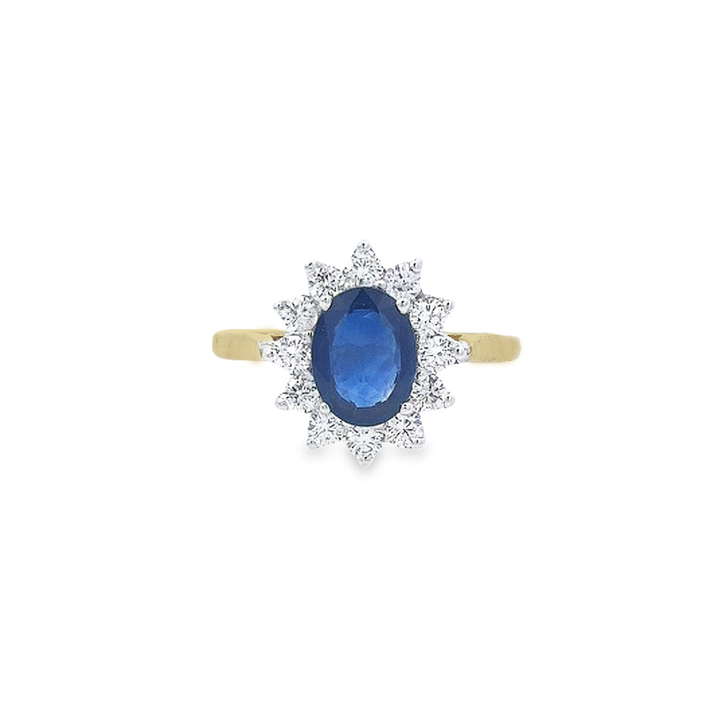 Oval Cut Sapphire & Diamond Cluster Ring Set in 18ct Gold