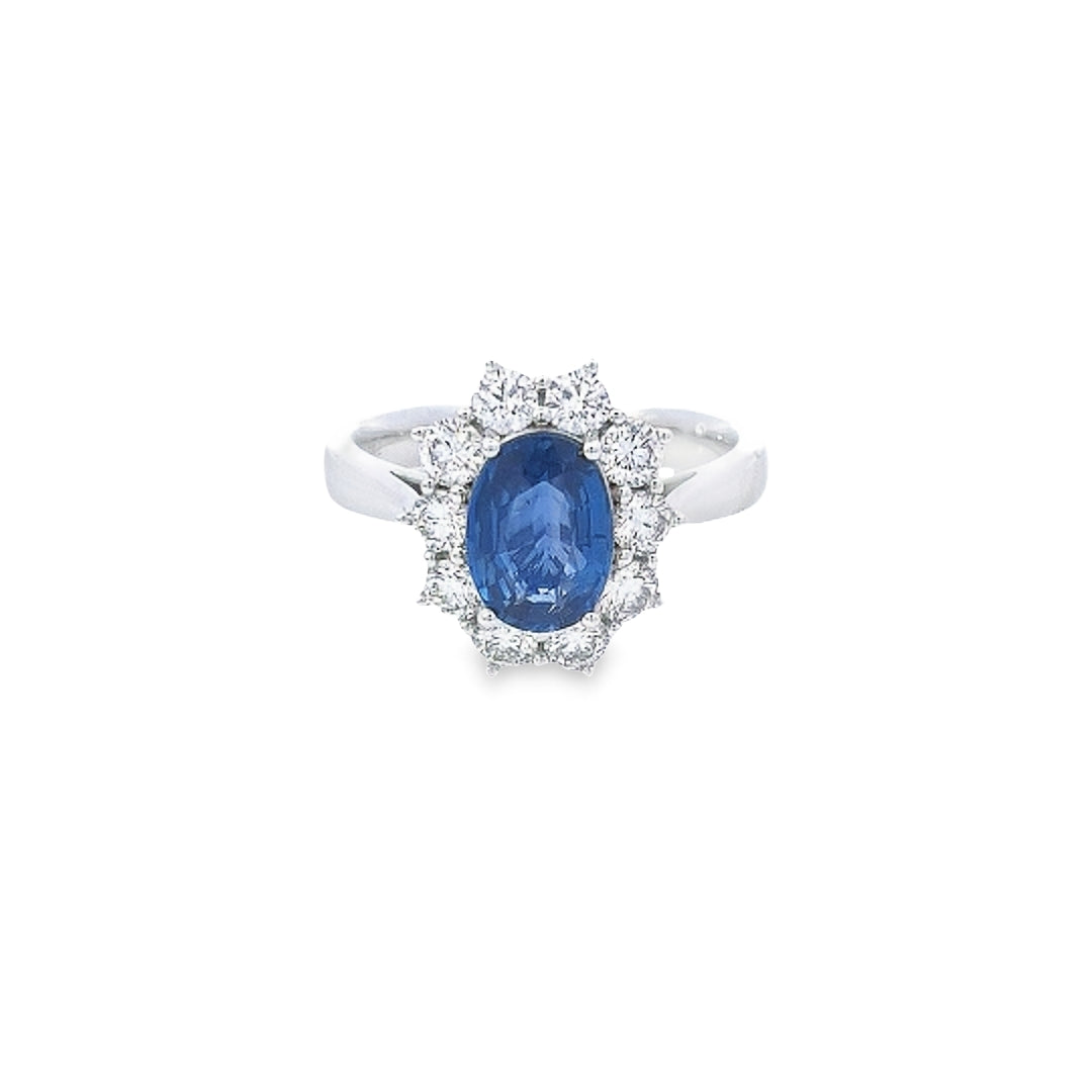 Oval Cut Sapphire & Diamond Cluster Ring Set in 18ct Gold
