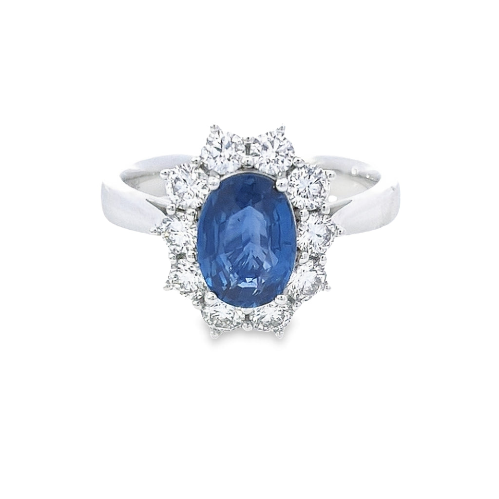 Oval Cut Sapphire & Diamond Cluster Ring Set in 18ct Gold