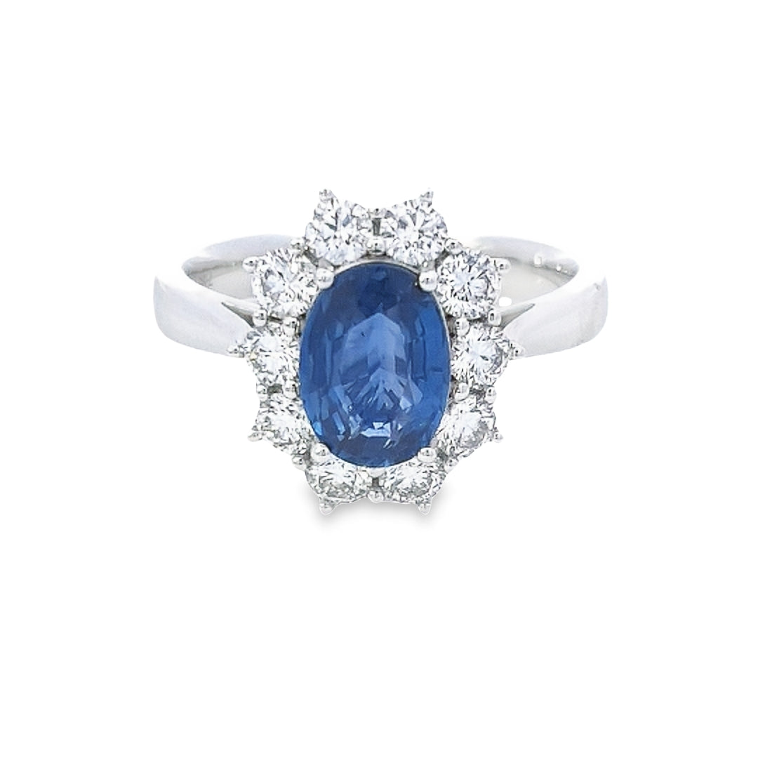 Oval Cut Sapphire & Diamond Cluster Ring Set in 18ct Gold