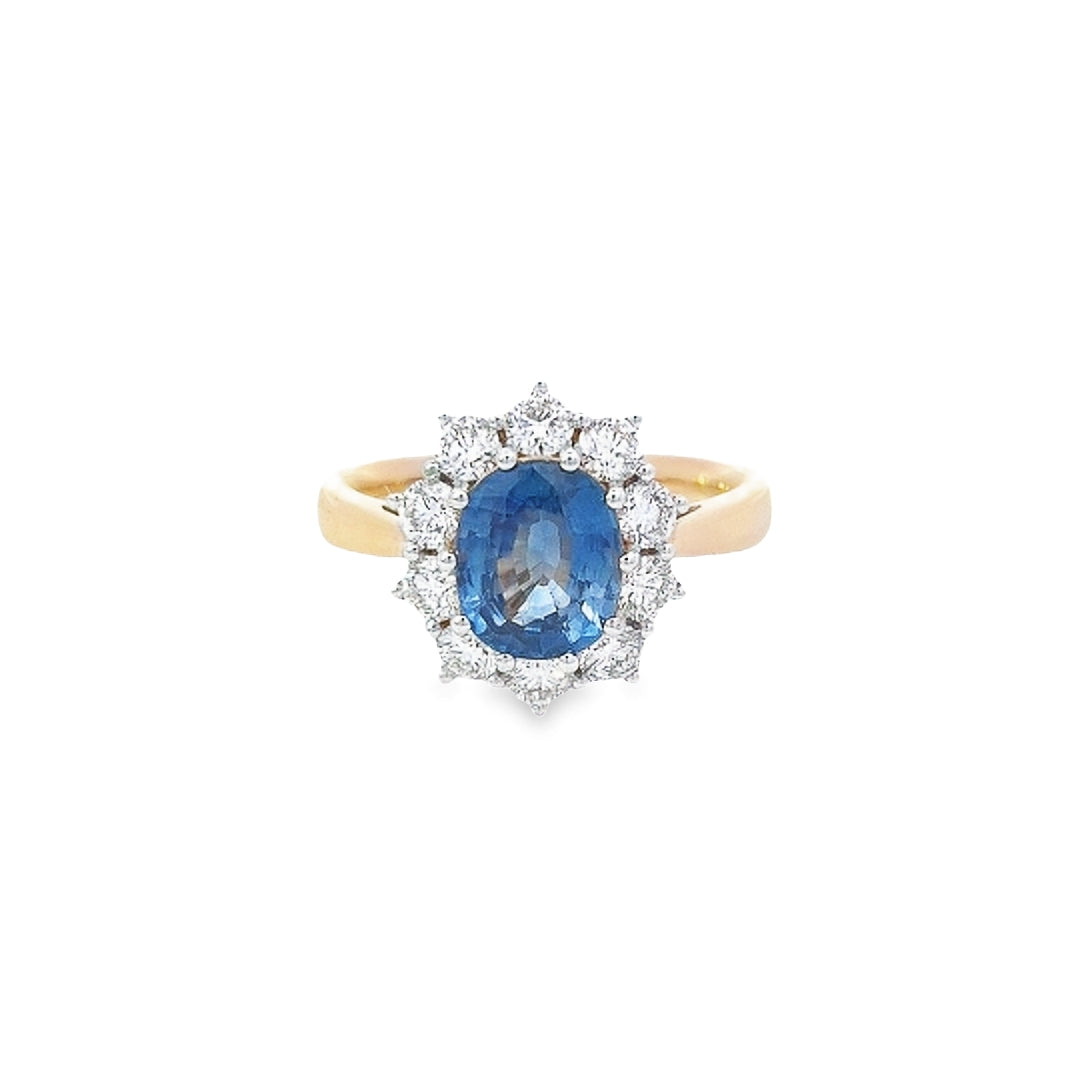 Oval Cut Sapphire & Diamond Cluster Ring Set in 18ct Gold