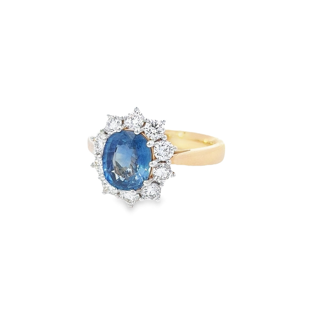 Oval Cut Sapphire & Diamond Cluster Ring Set in 18ct Gold