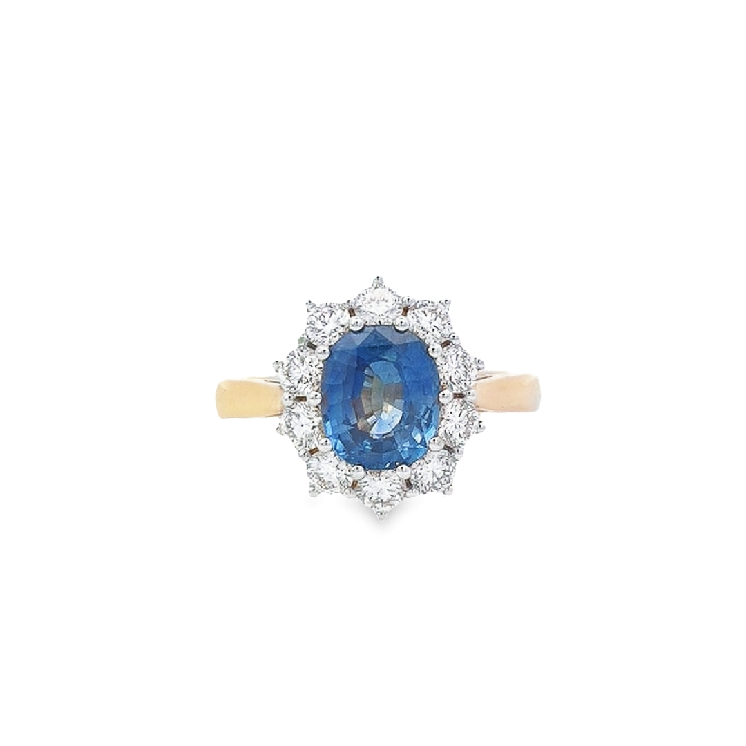 Oval Cut Sapphire & Diamond Cluster Ring Set in 18ct Gold