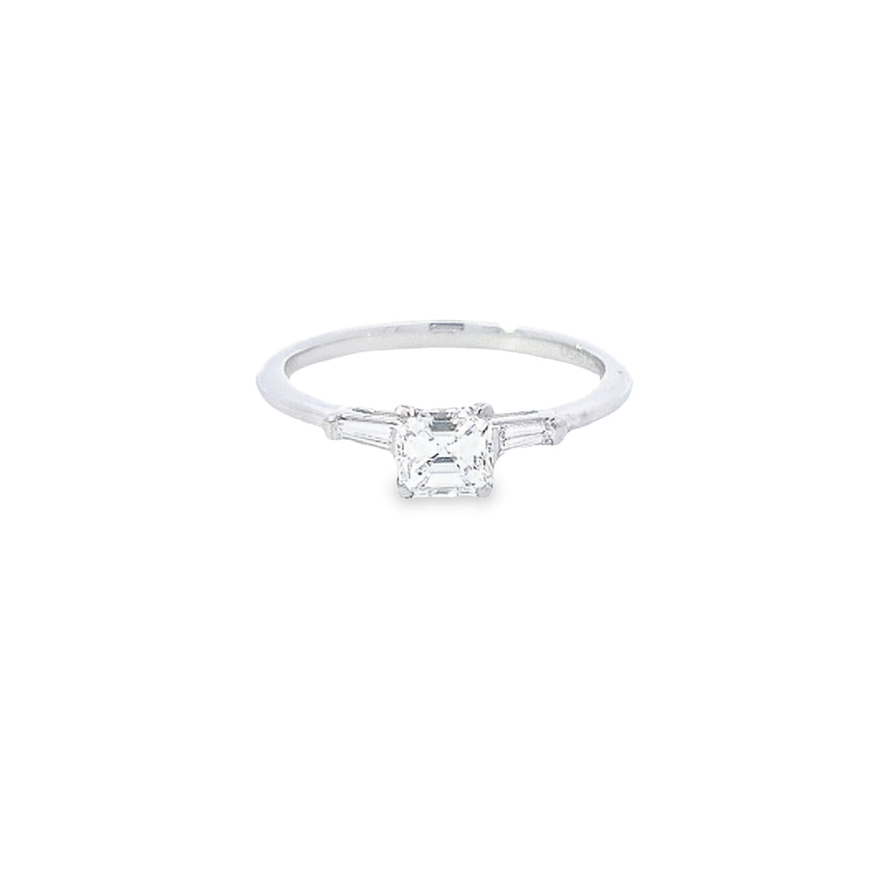 GIA 0.50ct E/VVS2 Asscher Cut Diamond Ring with Tapered Baguette Diamond Shoulders Set in Platinum