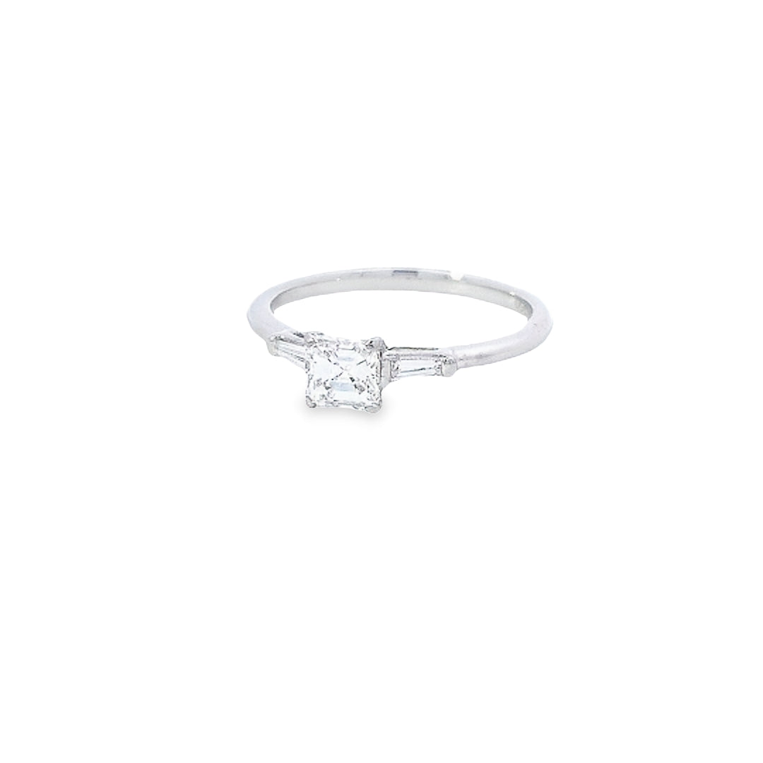 GIA 0.50ct E/VVS2 Asscher Cut Diamond Ring with Tapered Baguette Diamond Shoulders Set in Platinum