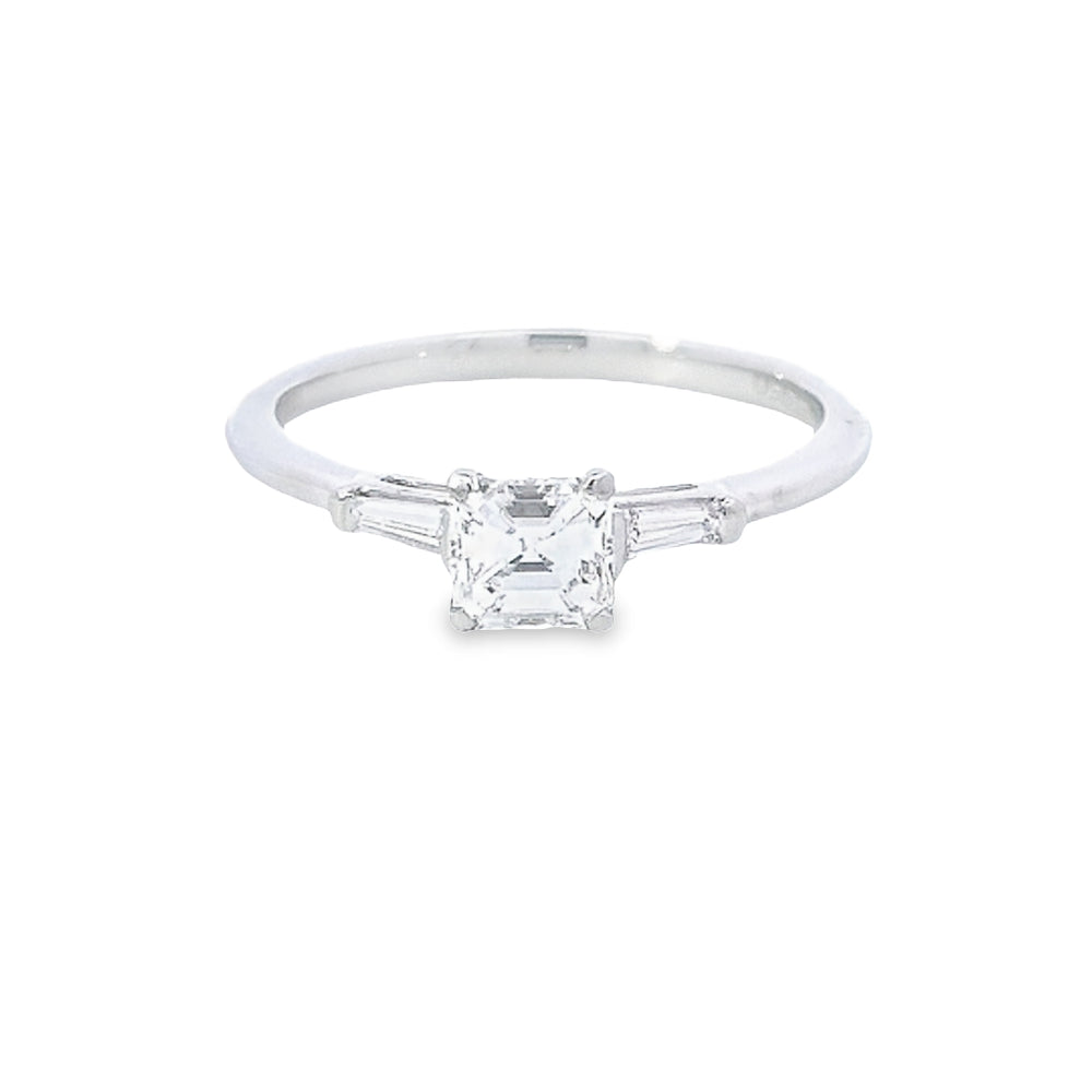 GIA 0.50ct E/VVS2 Asscher Cut Diamond Ring with Tapered Baguette Diamond Shoulders Set in Platinum