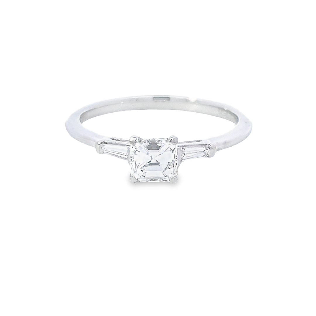 GIA 0.50ct E/VVS2 Asscher Cut Diamond Ring with Tapered Baguette Diamond Shoulders Set in Platinum