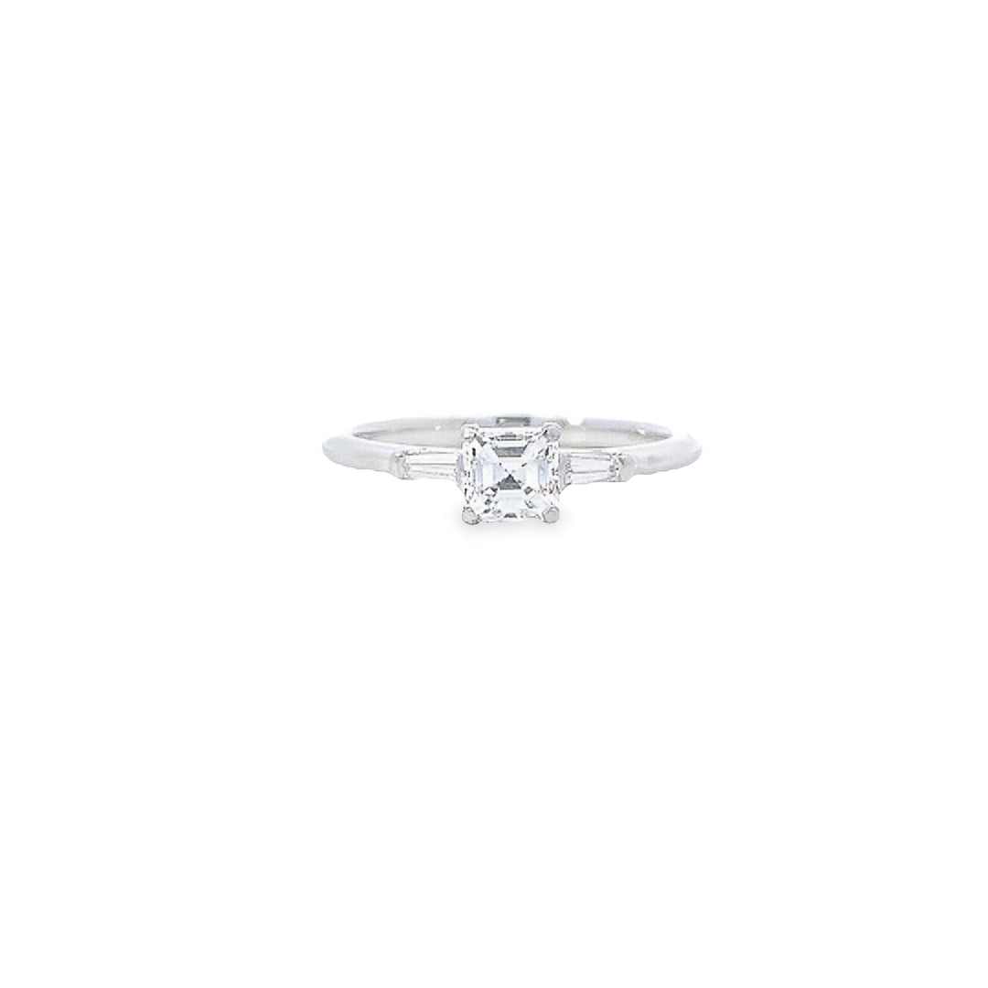 GIA 0.50ct E/VVS2 Asscher Cut Diamond Ring with Tapered Baguette Diamond Shoulders Set in Platinum