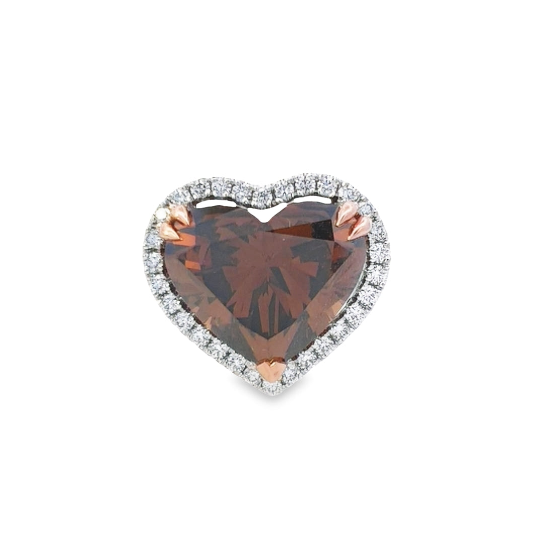 GIA 15.43ct Fancy Dark Orangy Brown Heart Shaped Diamond Halo Ring Set in 18ct Gold