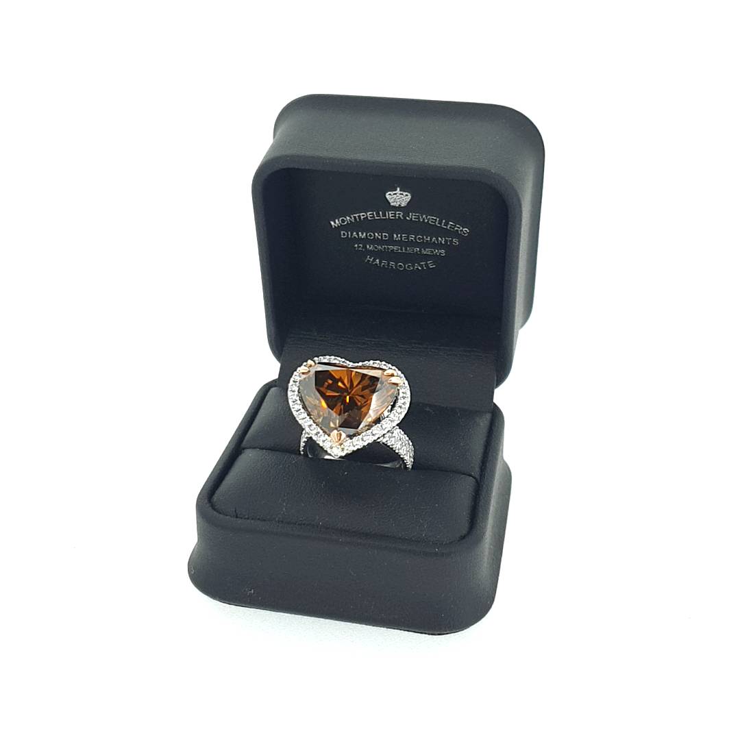 GIA 15.43ct Fancy Dark Orangy Brown Heart Shaped Diamond Halo Ring Set in 18ct Gold
