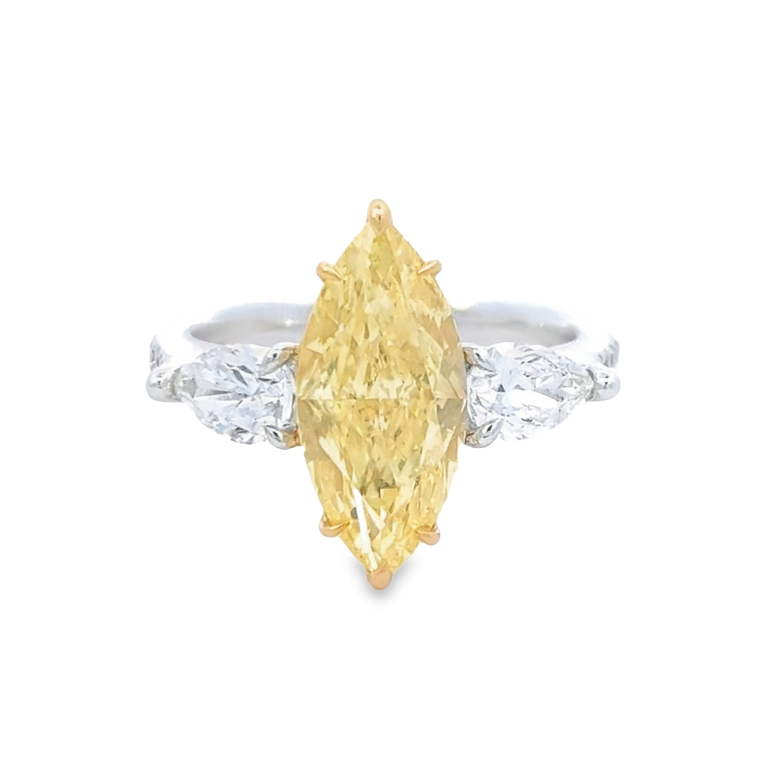 GIA 3.02ct Fancy Intense Yellow Marquise Cut Diamond Ring - Montpellier Jewellers