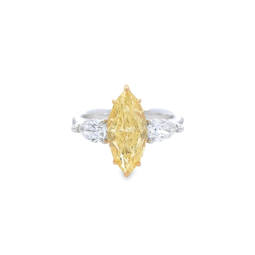 GIA 3.02ct Fancy Intense Yellow Marquise Cut Diamond Ring - Montpellier Jewellers