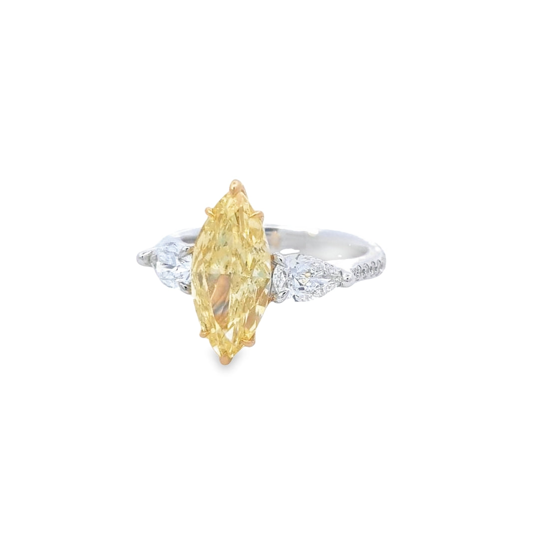 GIA 3.02ct Fancy Intense Yellow Marquise Cut Diamond Ring - Montpellier Jewellers