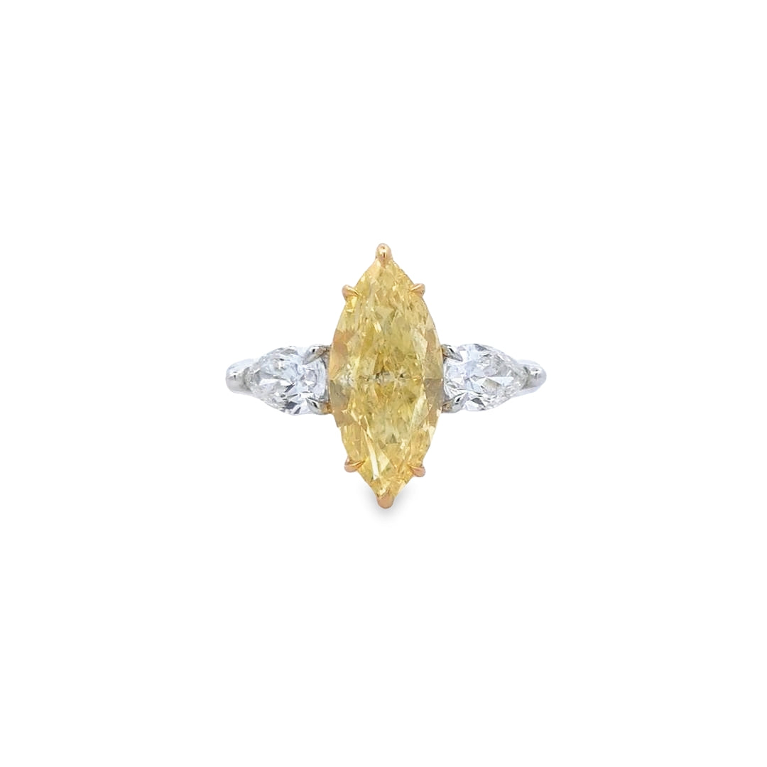 GIA 3.02ct Fancy Intense Yellow Marquise Cut Diamond Ring - Montpellier Jewellers