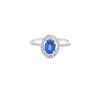 Oval Cut Sapphire & Diamond Halo Ring Set in 18ct White Gold